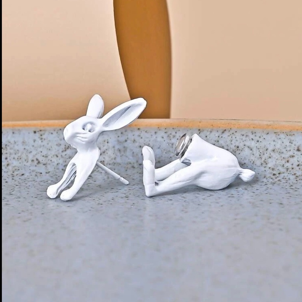 🐇 Cute bunny rabbit front and back stud jacket earrings 🐰 - Picture 3 of 10
